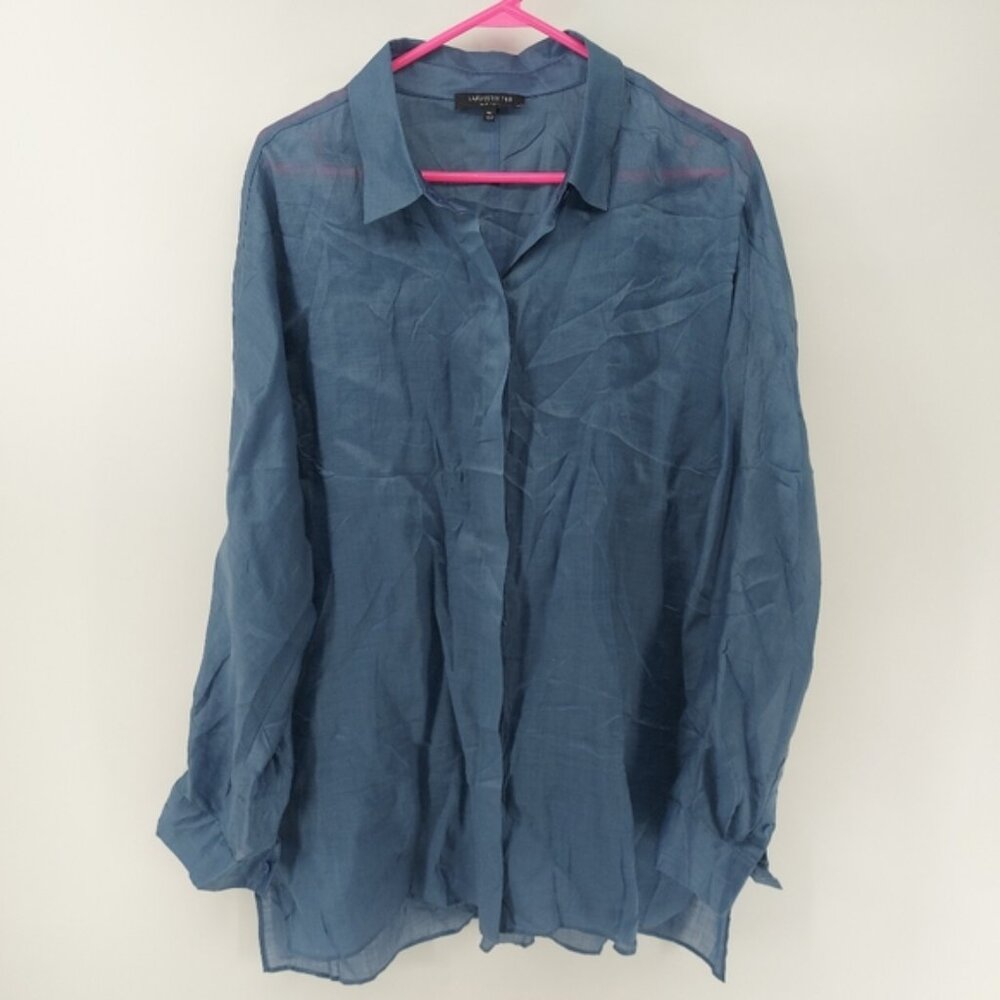 Lafayette 148 New York Blue Oversized Lightweight Button Front Shirt Size XL